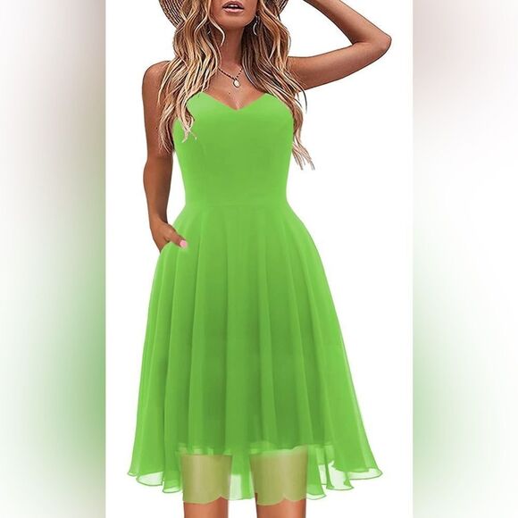 Elegant Lime Green Midi Dress - Picture 1 of 7
